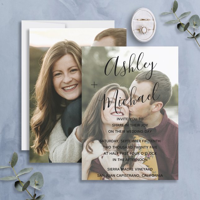 Invitación Vellum Look Black Handletter Photo Boda (Subido por el creador)
