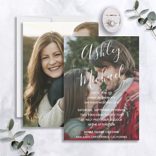 Invitación Vellum Look White Handletter Photo Boda