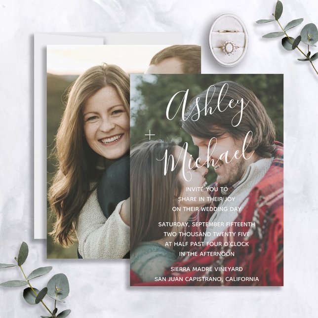 Invitación Vellum Look White Handletter Photo Boda (Subido por el creador)