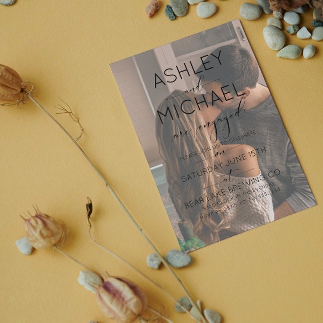 Invitación Vellum Overlay 2 Photo Calligraphy Engagement (Say Yes! Join our engagement celebration 🥂✨)