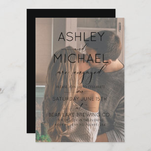 Invitación Vellum Overlay Black Photo Calligraphy Engagement