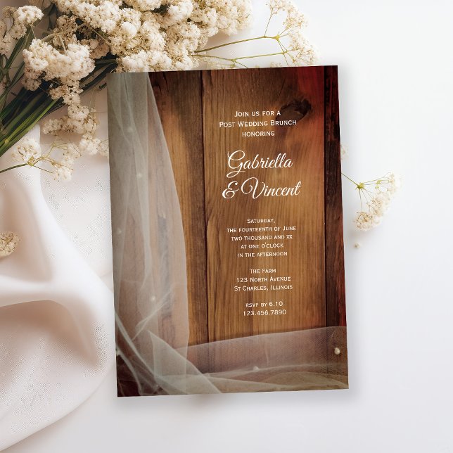 Invitación Velo de novia Barn Wood Country Post Boda Brunch (Subido por el creador)