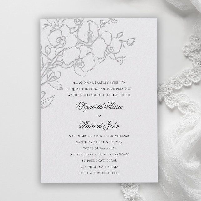 Invitación Velo de Orquídea Formal Tradicional Boda Marfil (orchid wedding invitation ivory veil formal modern classic traditional black tie parents hosting)