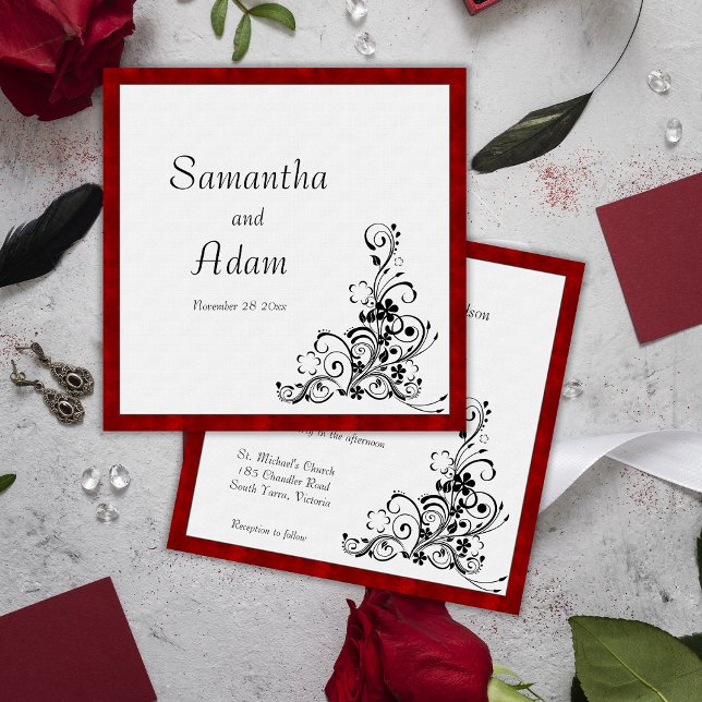 Invitación Velvet escarlata y Boda de ornamentos de época (Subido por el creador)