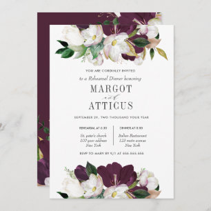 Invitación Velvet Magnolia Boda de flores ensayo Cena