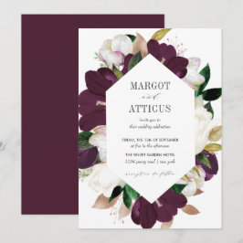 Invitación Velvet Magnolia y boda hexagonal de flores de marf