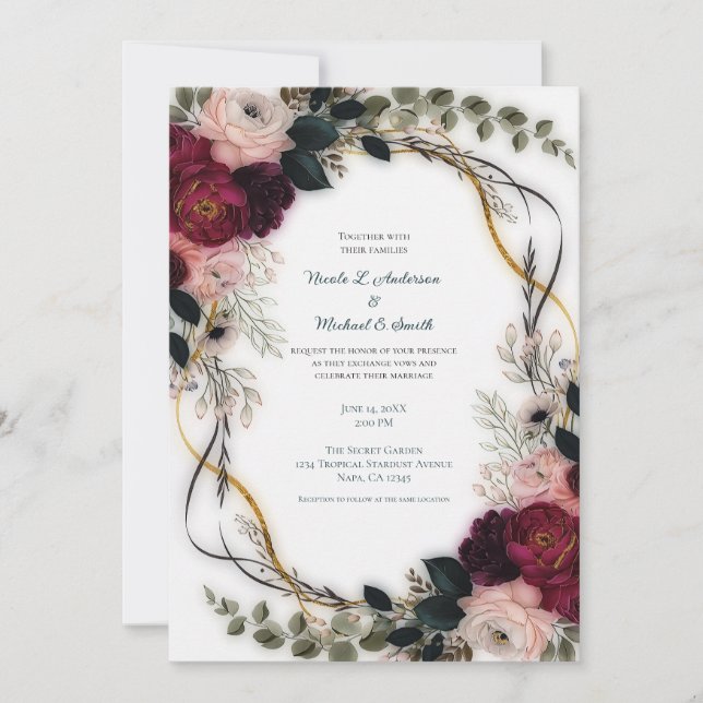 Invitación Velvet Plum Garden Floral Greenery Wedding  (Anverso)