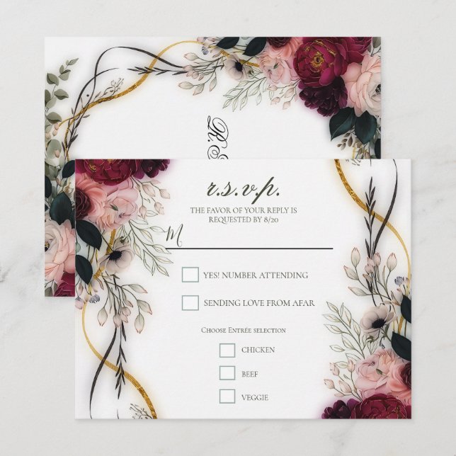 Invitación Velvet Plum Garden Floral Greenery Wedding  (Anverso / Reverso)
