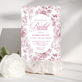Invitación Velvet Rose Toile Floral Bridal Shower Invitation 