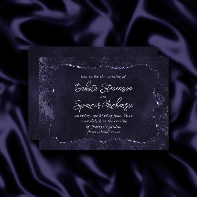 Invitación Velvety Midnight Damask | Grunge índigo morado (Subido por el creador)