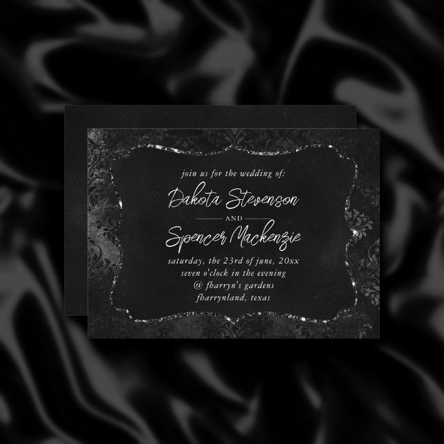 Invitación Velvety Onyx Damask | Black Vampy Grunge Baroque (Subido por el creador)