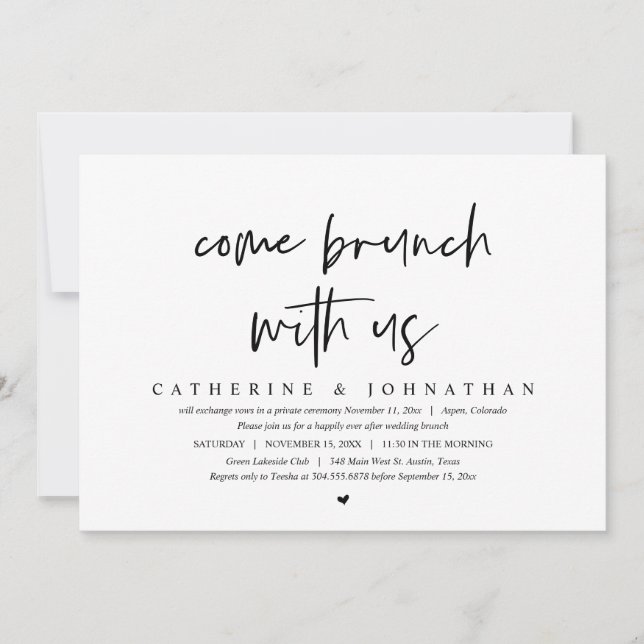 Invitación Ven A Brunch Con Nosotros, Boda Fiesta De Elopemen (Anverso)