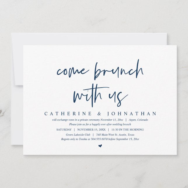 Invitación Ven A Brunch Con Nosotros, Boda Fiesta De Elopemen (Anverso)