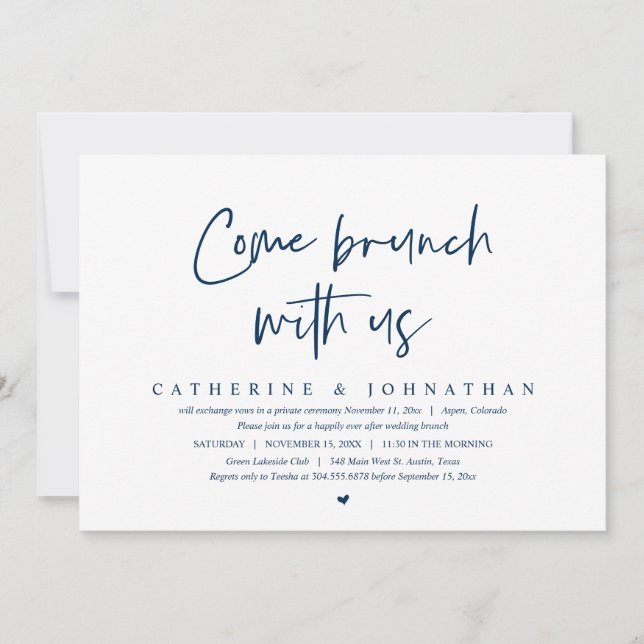 Invitación Ven A Brunch Con Nosotros, Boda Fiesta De Elopemen (Anverso)