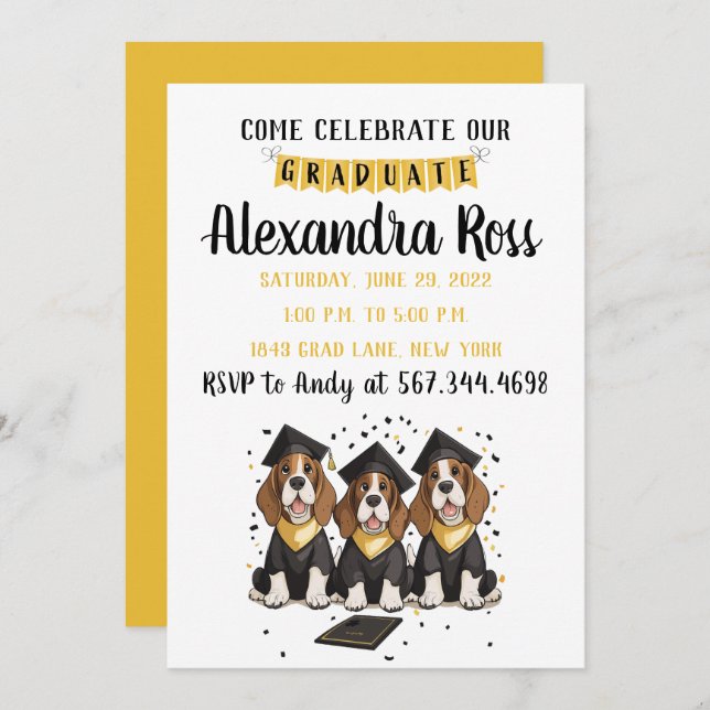 Invitación Ven a celebrar a nuestros perros de posgrado de Ba (Anverso / Reverso)