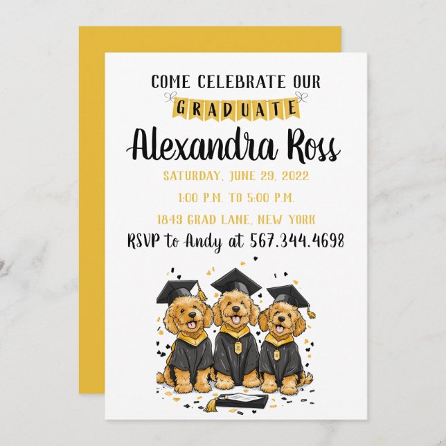 Invitación Ven a celebrar a nuestros perros graduados de Gold (Anverso / Reverso)