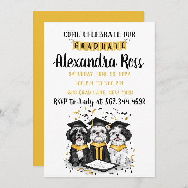 Invitación Ven a celebrar a nuestros perros graduados Shih Tz (Anverso / Reverso)