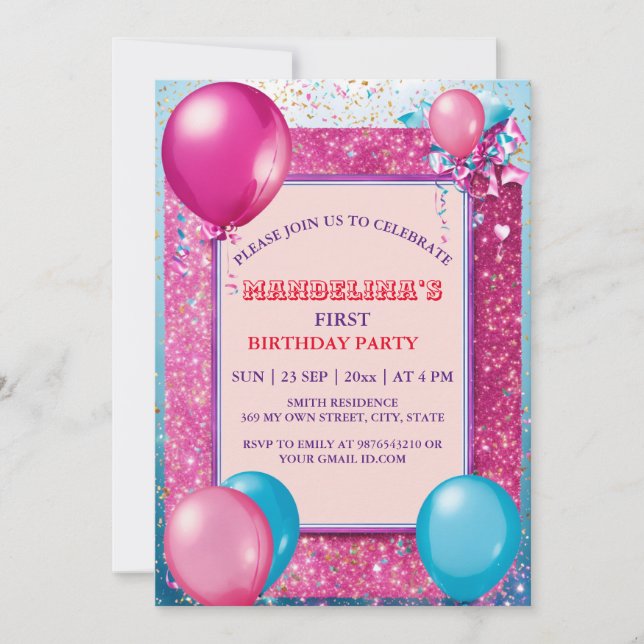 Invitación Ven a celebrar: ¡Bash de cumpleaños divertido! Inv (Anverso)