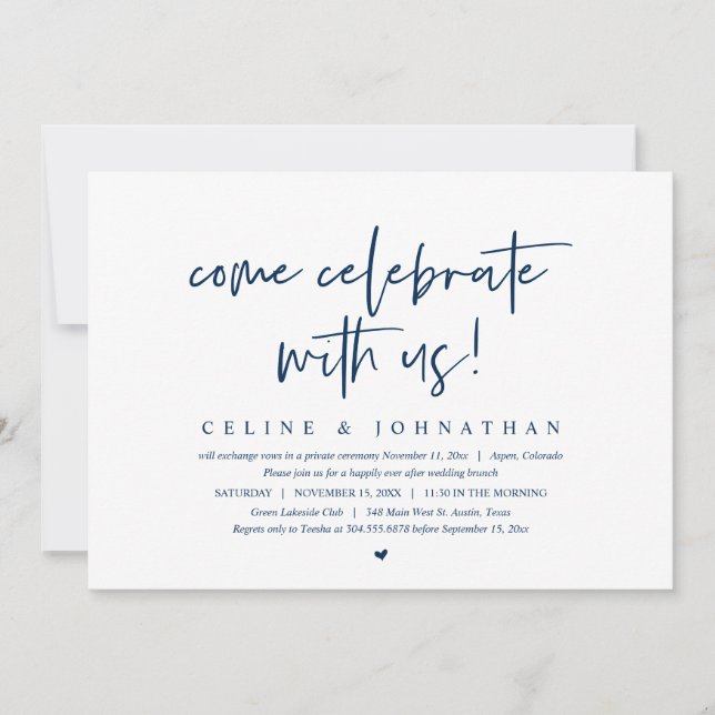 Invitación Ven A Celebrar Con Nosotros, Boda Elopement Brunch (Anverso)
