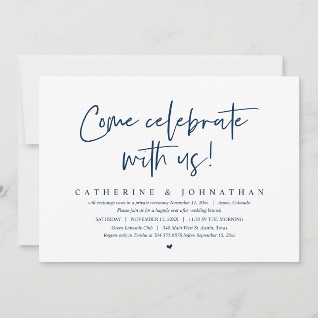 Invitación Ven A Celebrar Con Nosotros, Boda Elopement Brunch (Anverso)