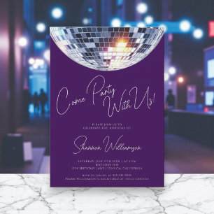 Invitación Ven a la fiesta de cumpleaños con bola de discotec
