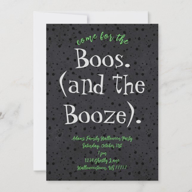 Invitación Ven a la fiesta de Halloween de Boos y Booze para  (Anverso)