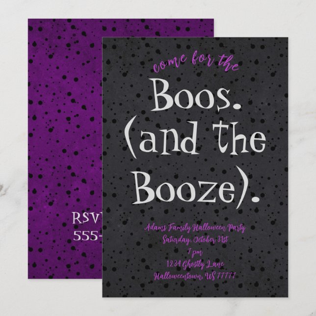 Invitación Ven a la fiesta de Halloween de Boos y Booze para  (Anverso / Reverso)