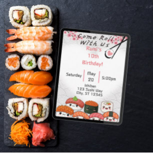 Invitación Ven a Rodar Con Nosotros Sushi cumpleaños