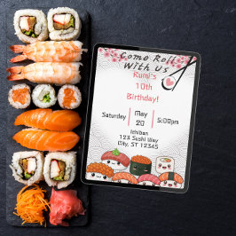 Invitación Ven A Rollar Con Nosotros, cumpleaños de Sushi