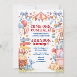 Invitación Ven a Todos Carnaval Cumpleaños Rojo Azul Fiesta