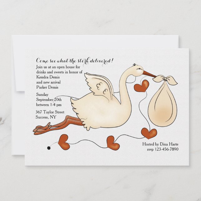 Invitación Ven a ver lo que la cigüeña entregó (Anverso)