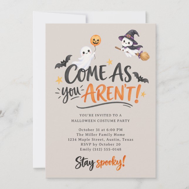 Invitación Ven Como No Eres Fiesta de Disfraces de Halloween  (Anverso)