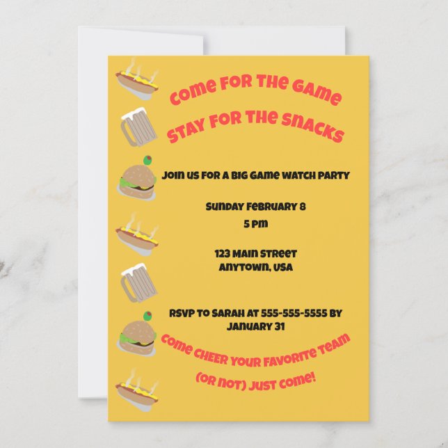 Invitación Ven por el juego, quédate por los snacks Invitació (Anverso)
