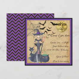 Invitación Ven si te atreves con la fiesta de Witch Halloween