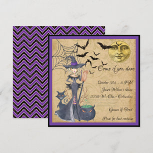 Invitación Ven si te atreves con la fiesta de Witch Halloween