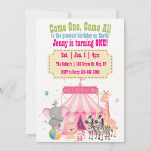 Invitación Ven Uno Ven Todos Cumpleaños de Circo Rosa 1