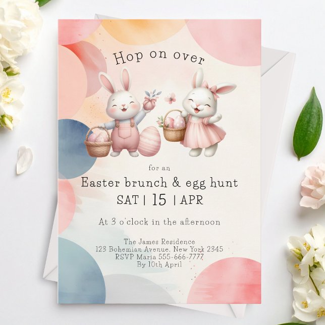 Invitación Ven y únete, brunch de Pascua de conejito y búsque (Subido por el creador)