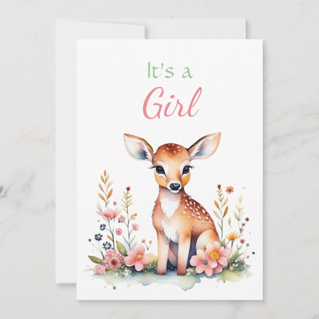 Invitación Venado bebé en Baby Shower, Chica de flores (Anverso)