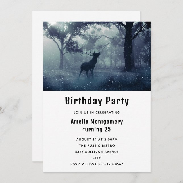 Invitación Venado con hormigas en el sombrío cumpleaños del b (Anverso / Reverso)