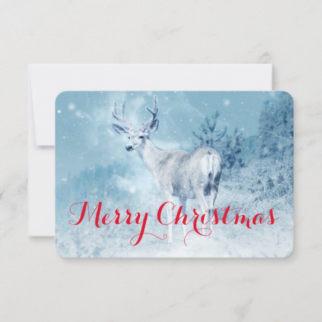 Invitación Venado de invierno con pinos Feliz Navidad (Anverso)
