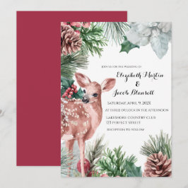 Invitación Venado de invierno, pineconas y Boda Holly