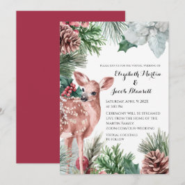 Invitación Venado de invierno, pineconas y Boda virtual holly
