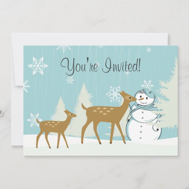 Invitación Venado lindo con invierno de Snowman primer cumple (Anverso)