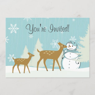 Invitación Venado lindo con invierno de Snowman primer cumple