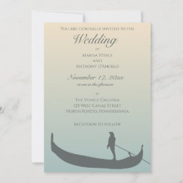 Invitación Venecia Gondola Silhouette en Sunset Boda