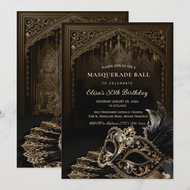 Invitación Venetian gothic Masquerade Party invitation (Anverso / Reverso)
