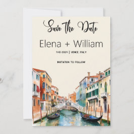 Invitación Venezia Italia Acuarela Romántica Salvar la Fecha