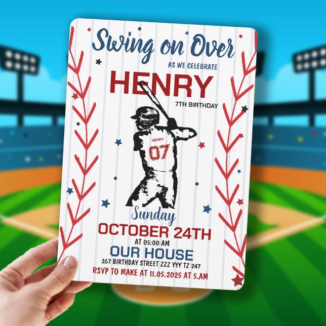 Invitación ¡Venga! | Fiesta de Cumpleaños de Béisbol (Swing on Over | Baseball Birthday Party Invitation)