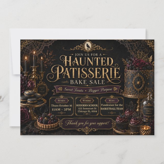 Invitación Venta de pastelería embrujada de Halloween (Anverso)