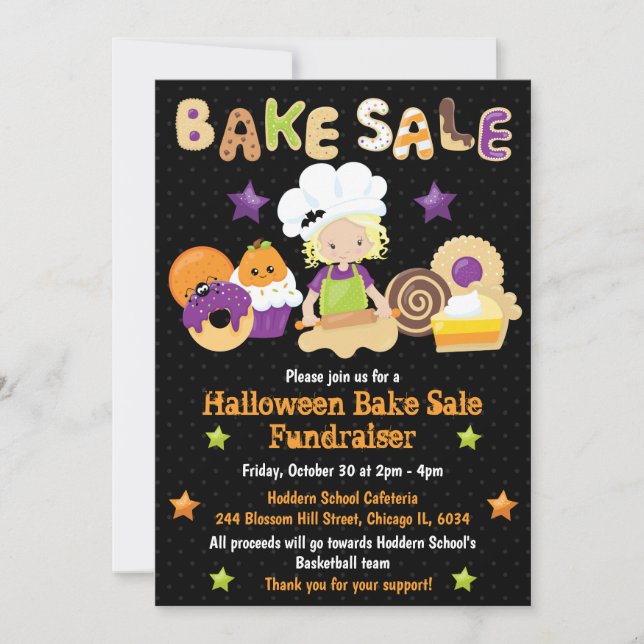 Invitación Venta de Repostería de Halloween para Recaudar Fon (Anverso)